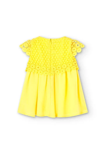 Vestido de guipura combinado de bebé menina em amarelo