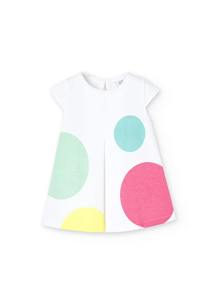 Embossed knit dress with polka dots for baby girl white
