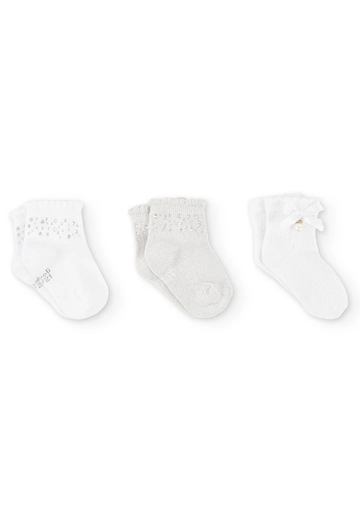 Pack of baby girl socks in white
