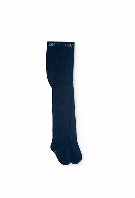 Cotton tights for baby girl in navy blue