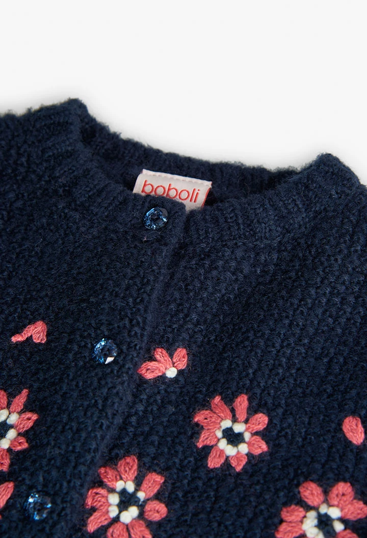 Knitted jacket for baby girl in navy blue