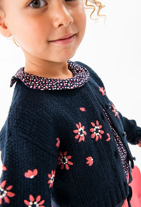 Gilet en tricot pour bébé fille en bleu marine