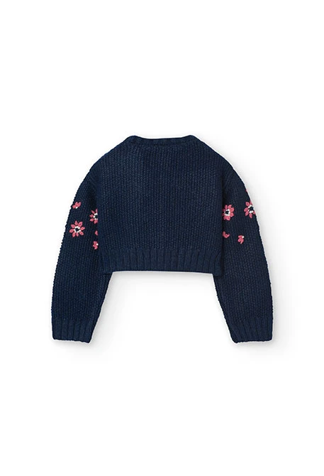 Knitted jacket for baby girl in navy blue