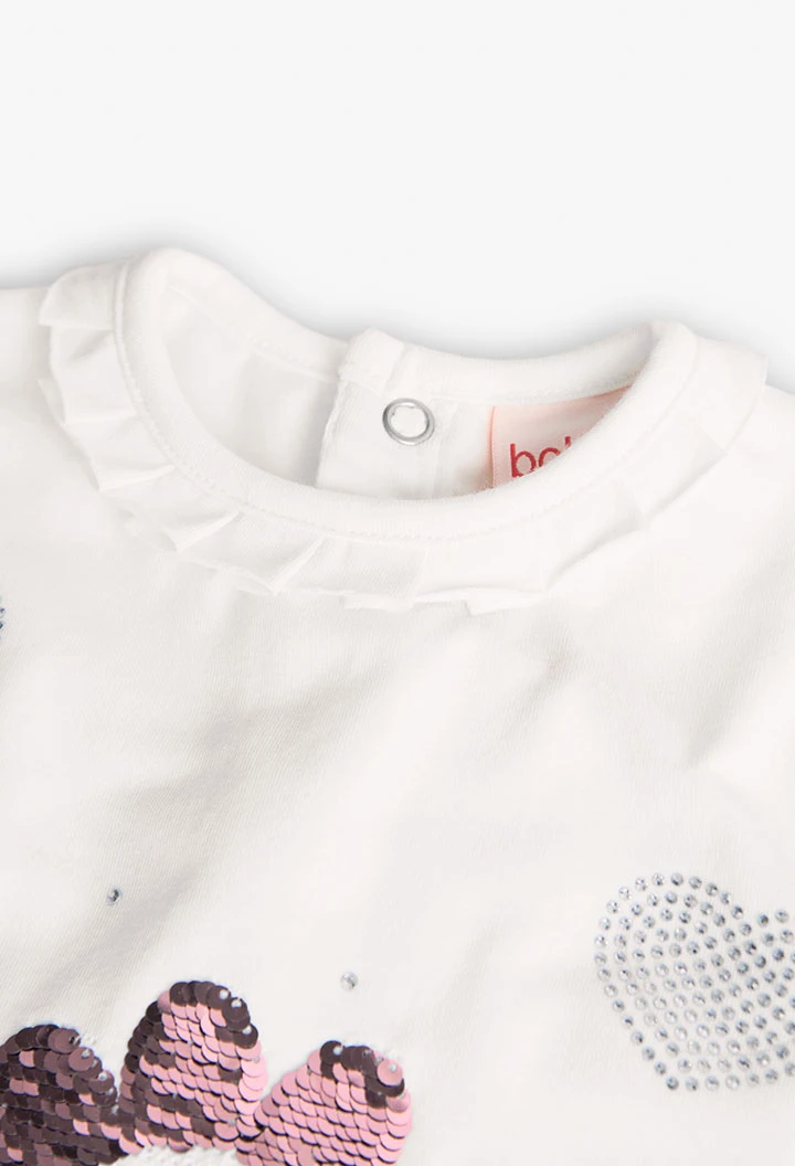 Camisola de malha elástica para bebé menina em branco