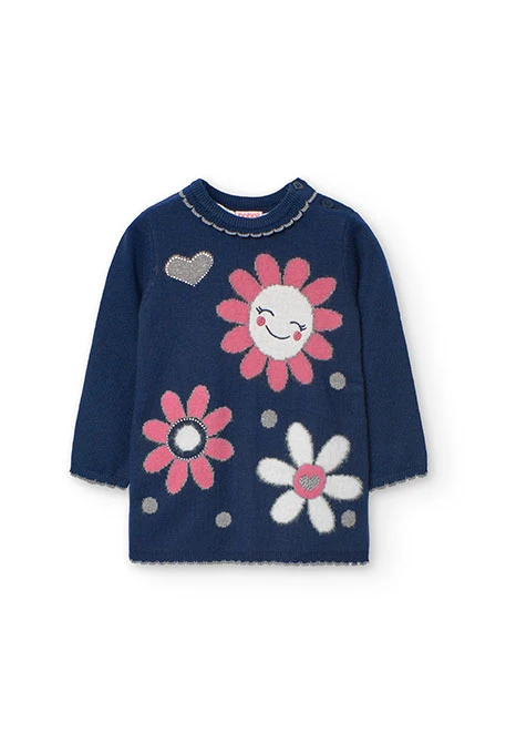 Robe en tricot pour bébé fille en bleu marine