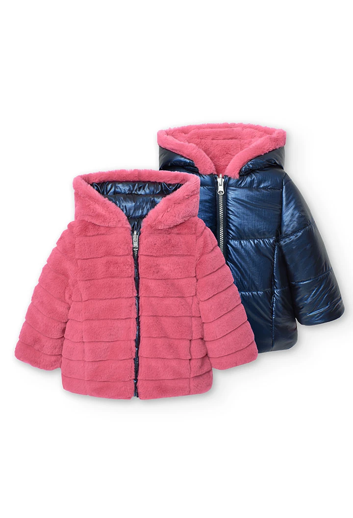 Parka reversible para bebé niña en azul marino