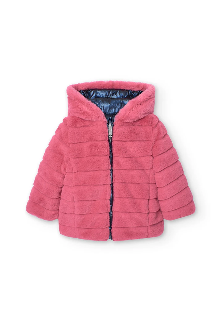 Reversible parka for baby girl in navy blue