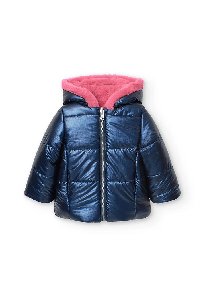 Parka reversível para bebé menina em azul-marinho