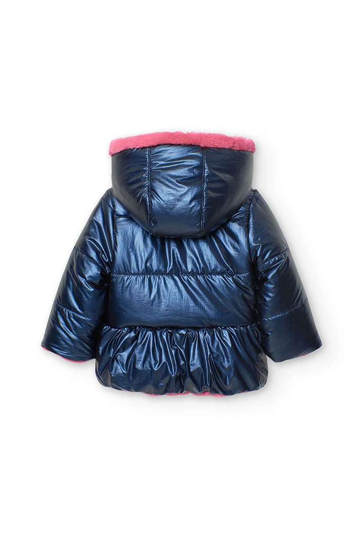 Parka reversible para bebé niña en azul marino