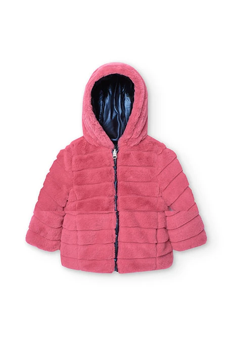 Reversible parka for baby girl in navy blue