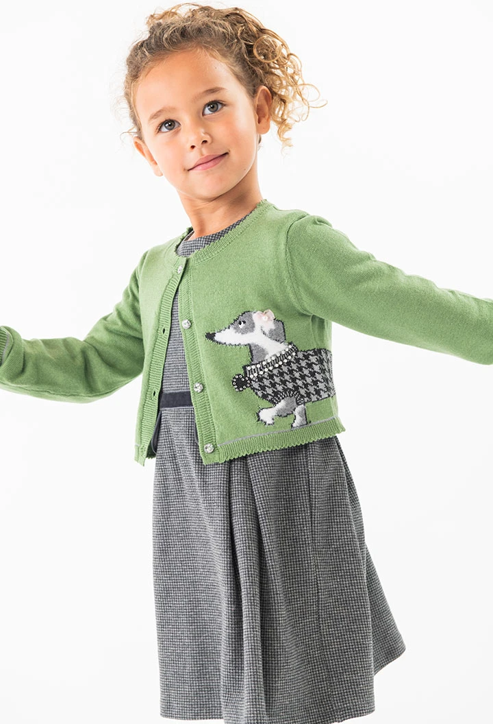 Giacca in maglia per bambina in verde