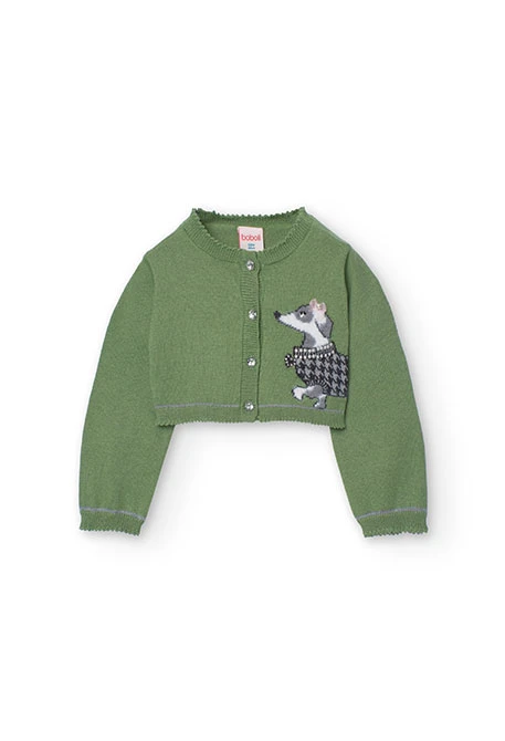 Knitted jacket for baby girl in green