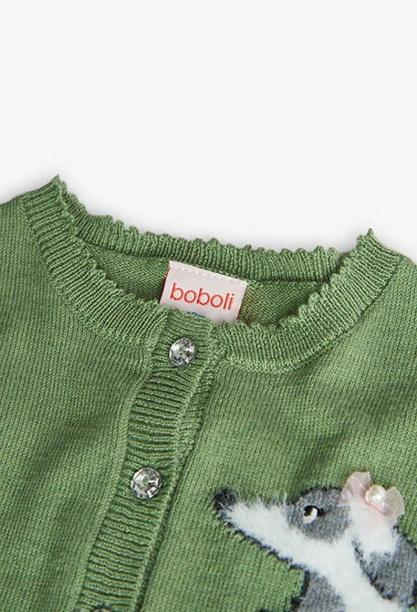 Knitted jacket for baby girl in green