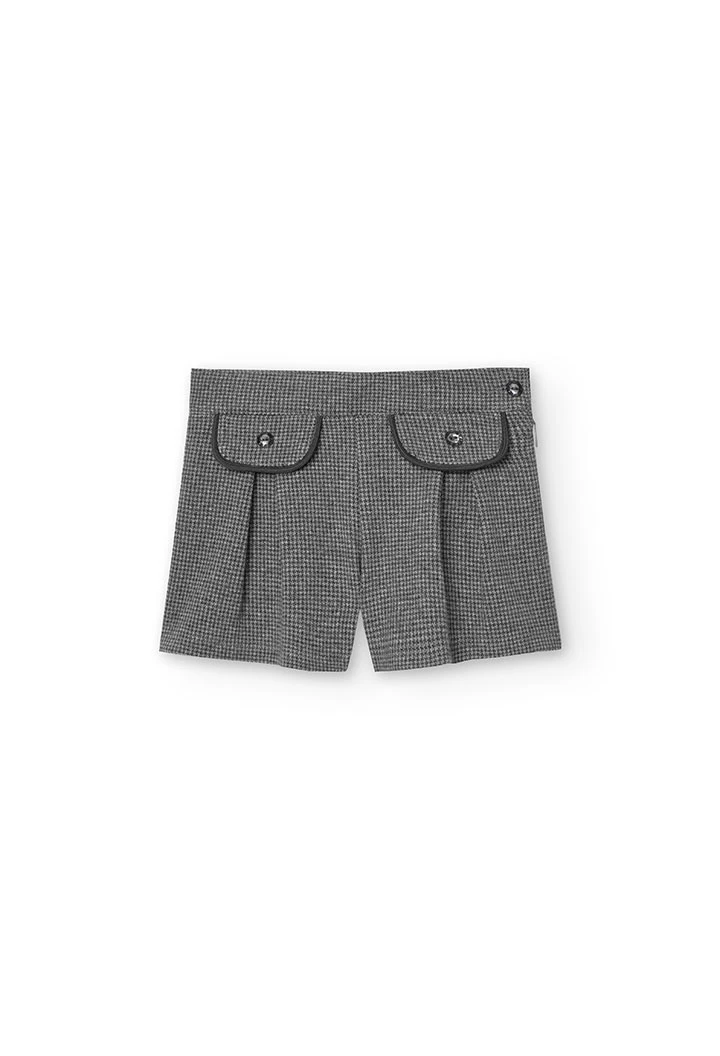 Bermuda pied-de-poule pour fille en gris chiné