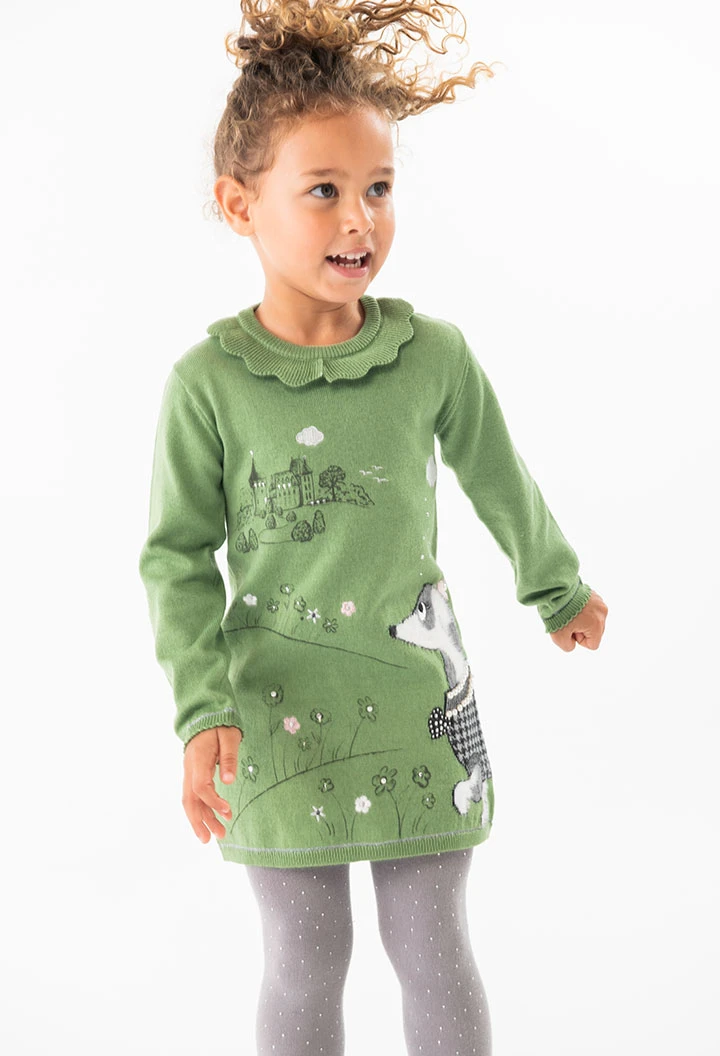 Vestido de malha para bebé menina em verde