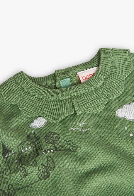 Knitted dress for baby girl in green