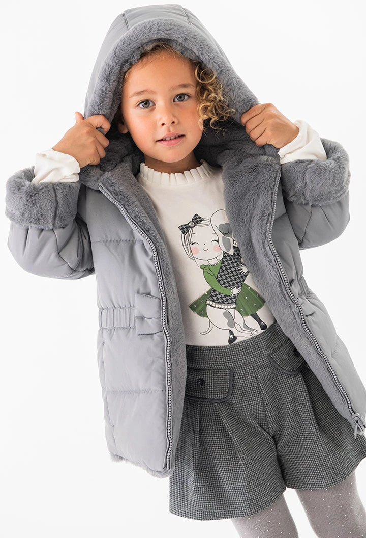 Parka reversible para bebé niña en gris claro