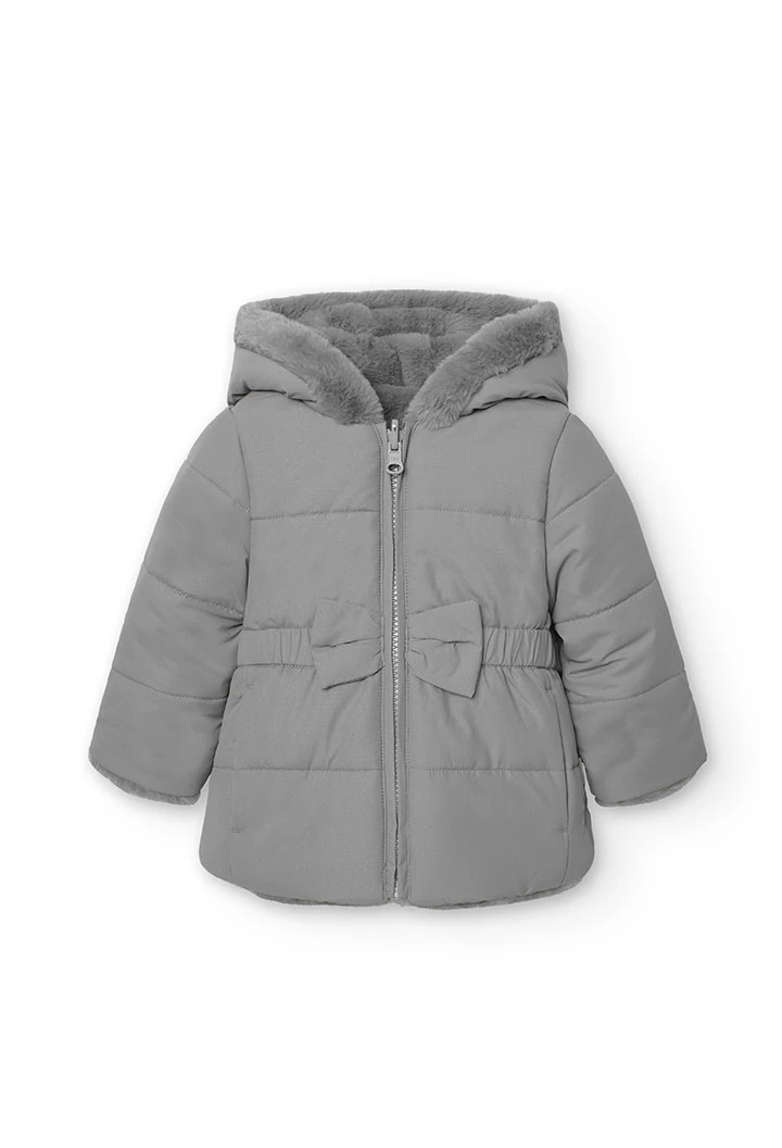 Reversible parka for baby girl in light grey