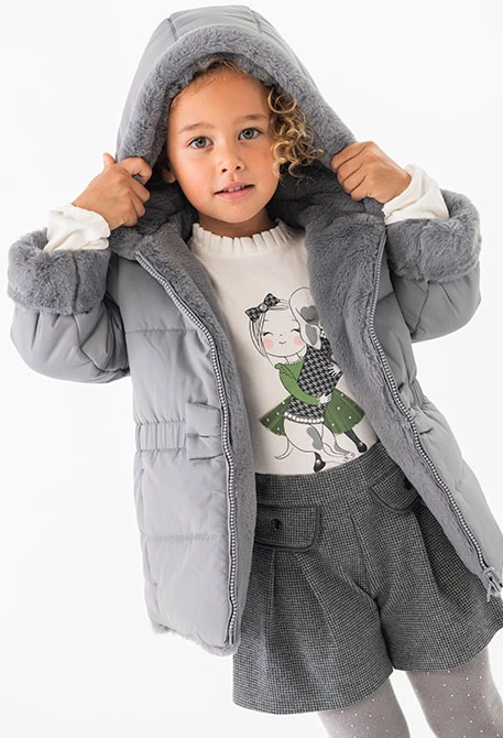 Reversible parka for baby girl in light grey