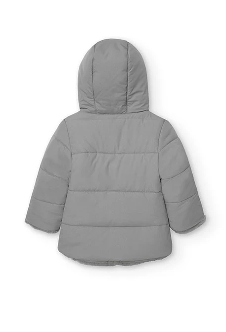 Reversible parka for baby girl in light grey