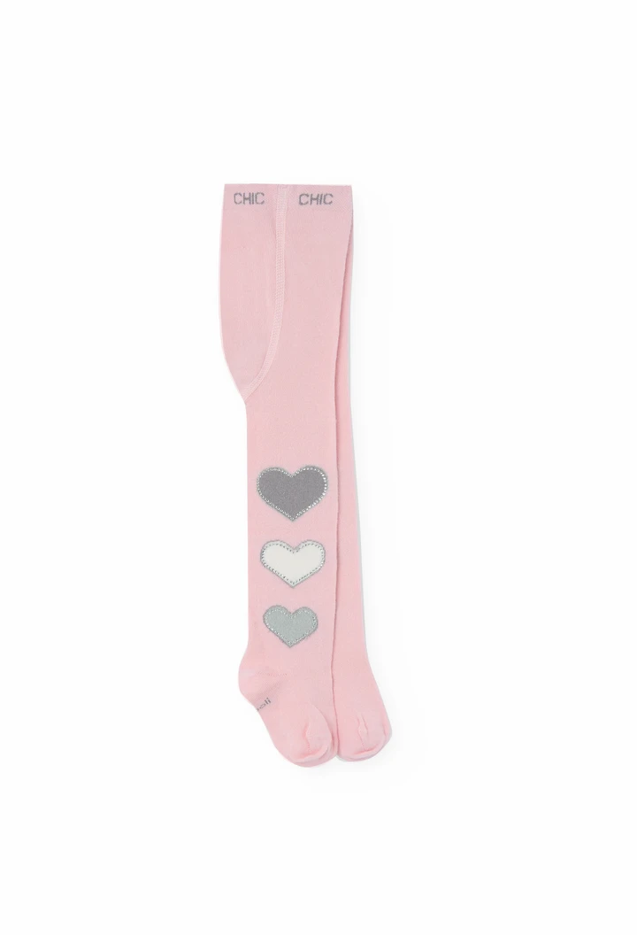 Baby girl tights in pink with heart print