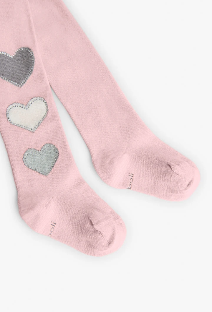 Baby girl tights in pink with heart print