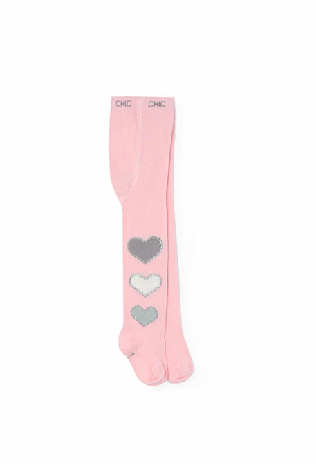 Collants para bebé menina em cor-de-rosa com estampado de corações