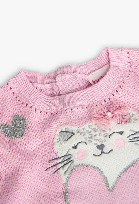 Strickkleid für Baby-Mädchen in Rosa mit Herzmuster