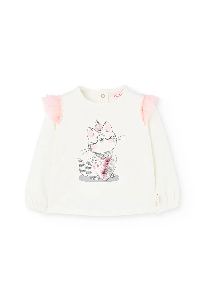 Camiseta de algodón para bebé niña en blanco