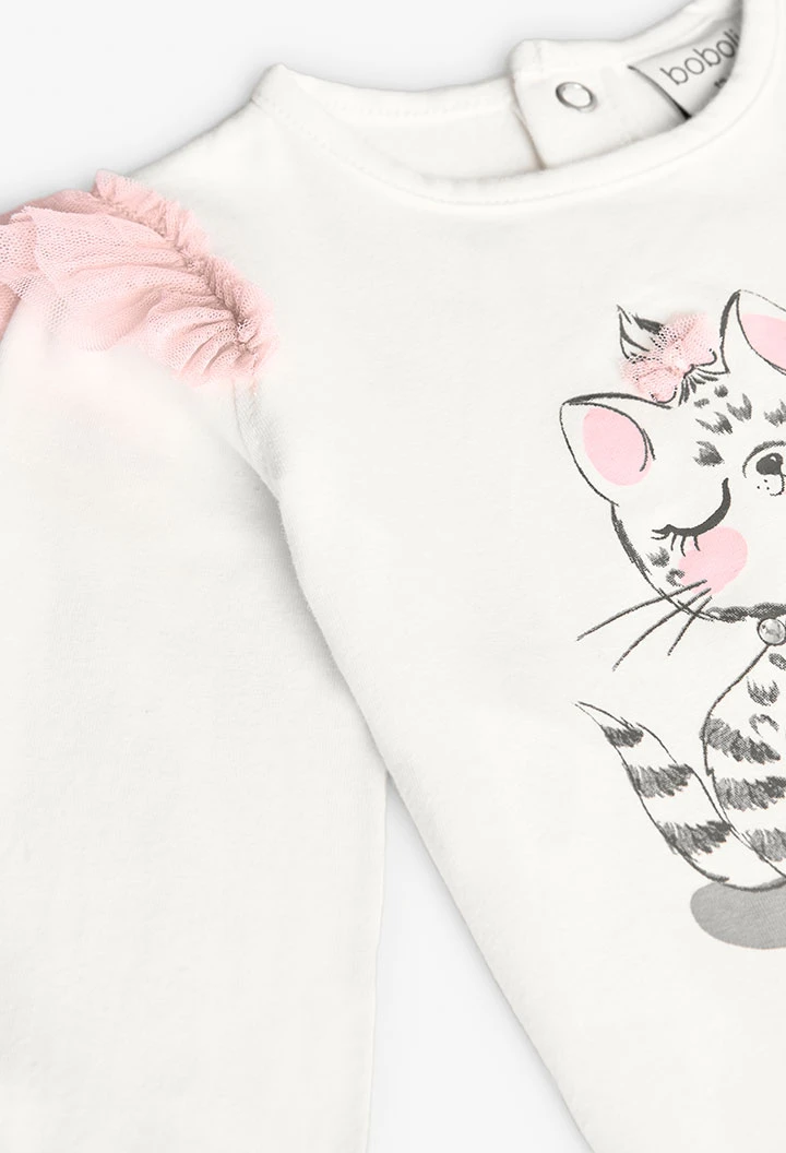 Cotton T-shirt for baby girl in white