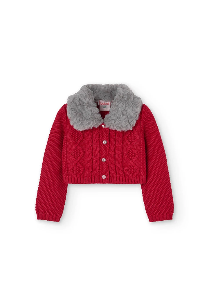 Knitted jacket for baby girl in garnet