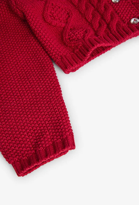 Knitted jacket for baby girl in garnet