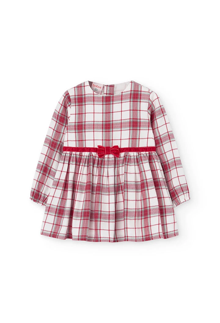 Vestido de viella para bebé niña estampado de cuadros en rojo