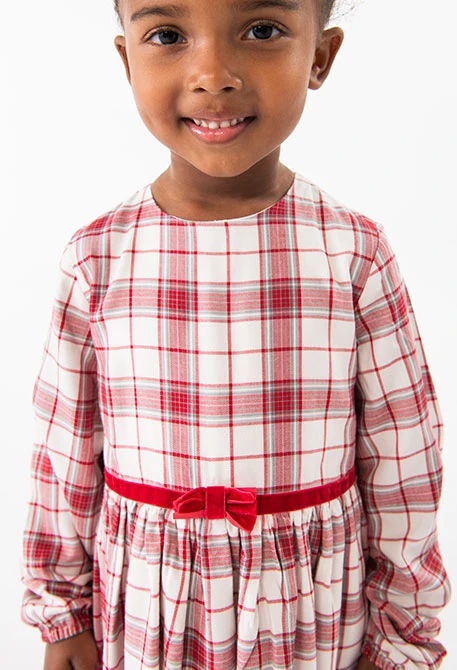 Vestido de flanela para bebé menina estampado de xadrez em vermelho