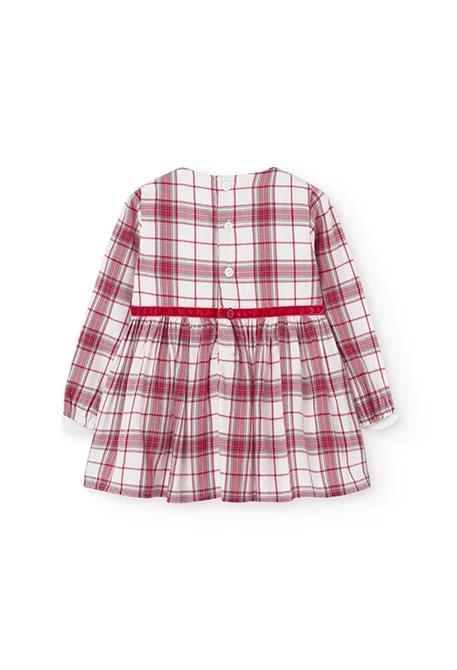 Vestido de flanela para bebé menina estampado de xadrez em vermelho