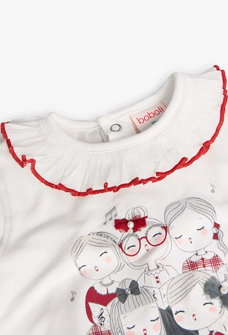 Camisola de malha de algodão para bebé menina em branco