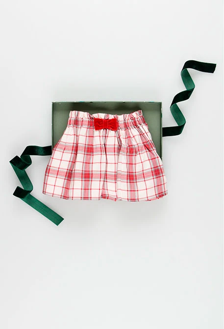 Skirt for baby girl with red and white checkered print