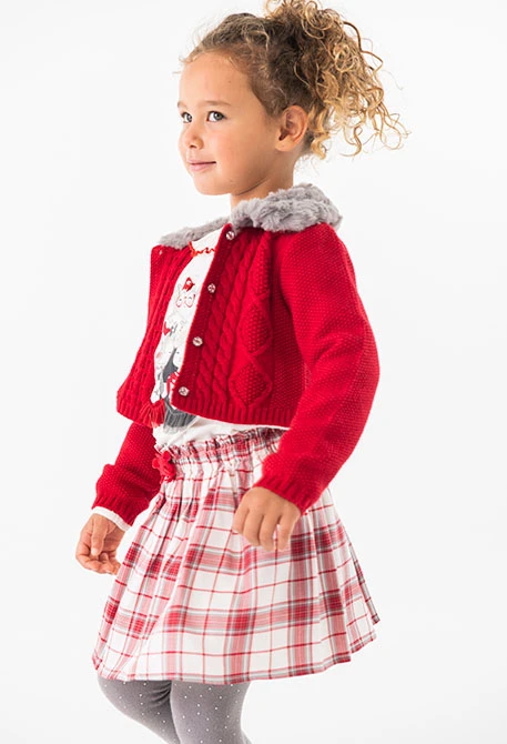 Falda para bebé niña estampado de cuadros en rojo y blanco