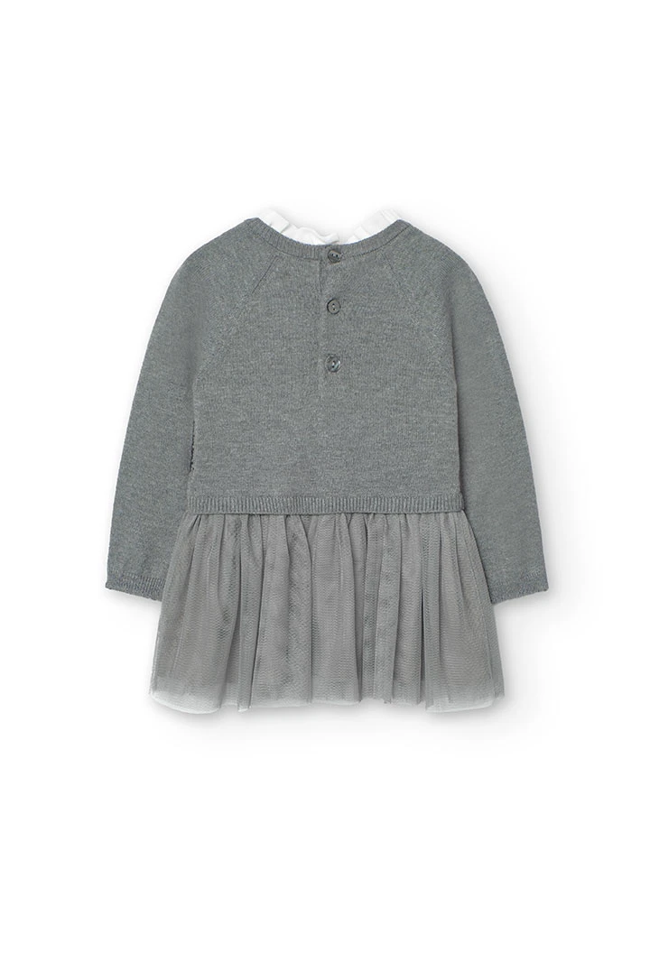 Robe en tricot pour bébé fille avec motif losanges en gris clair