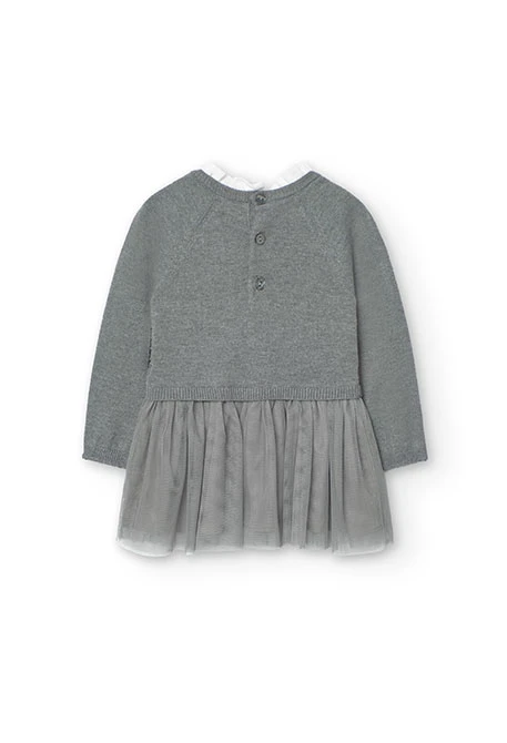 Vestido de tricotosa para bebé niña con estampado de rombos en gris claro