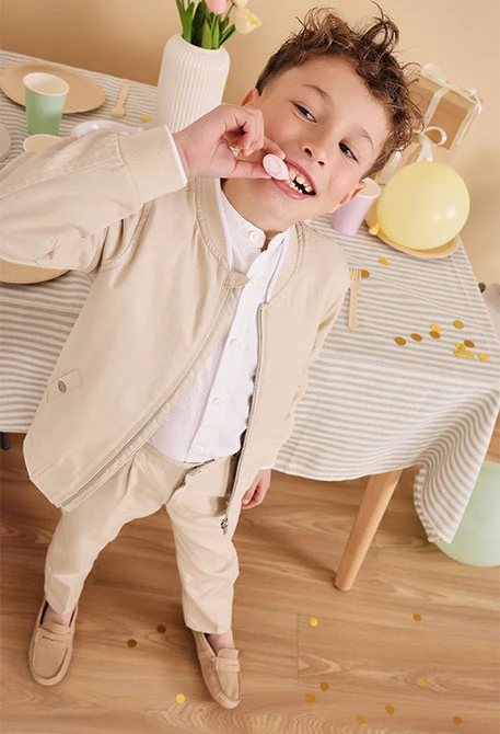 Linen jacket for baby boy in beige colour