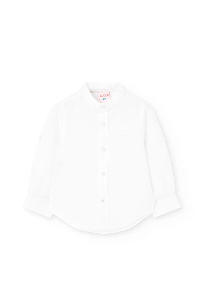 Camicia di lino per bambino in bianco a maniche lunghe