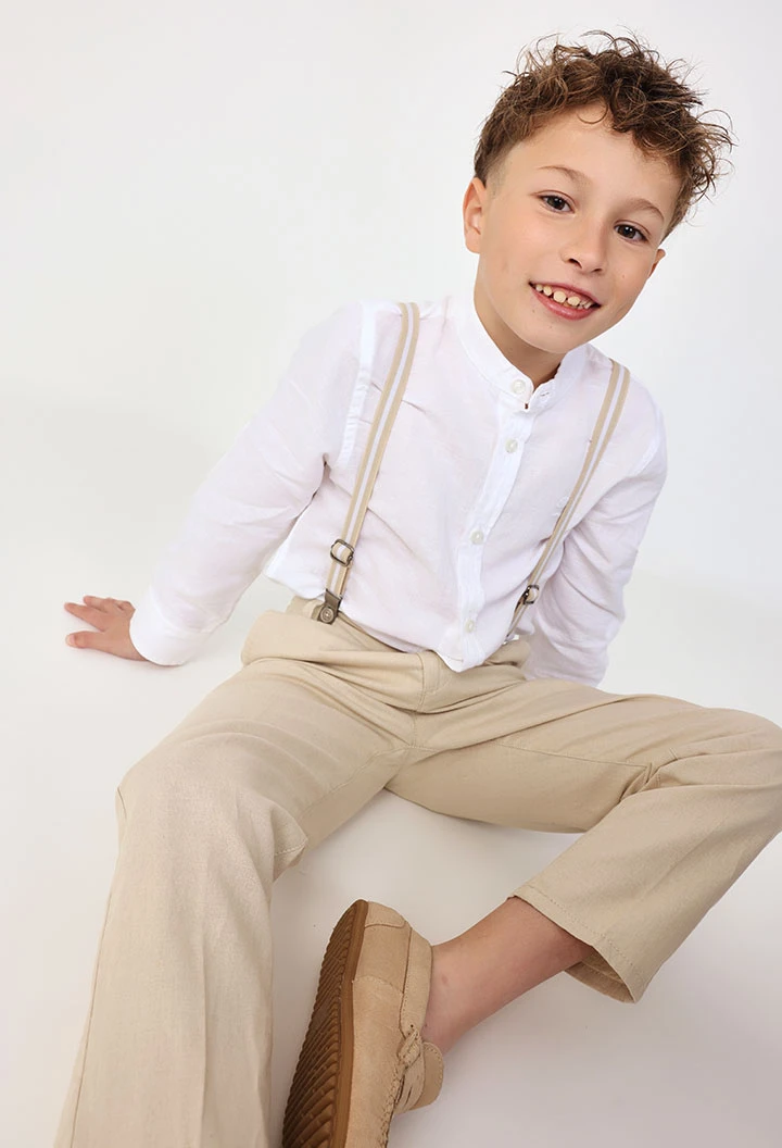 Camisa de linho de bebé menino em branco de manga comprida