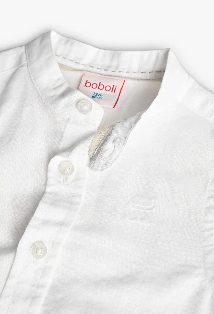 Camicia di lino per bambino in bianco a maniche lunghe