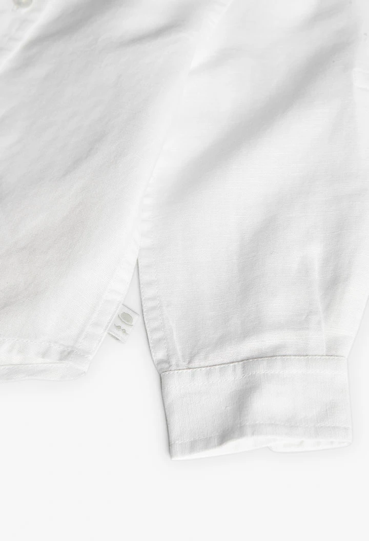Camicia di lino per bambino in bianco a maniche lunghe