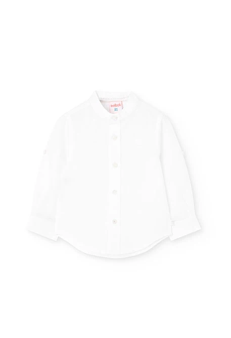 Camicia di lino per bambino in bianco a maniche lunghe