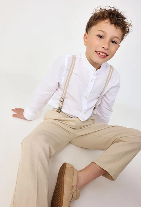 Camicia di lino per bambino in bianco a maniche lunghe