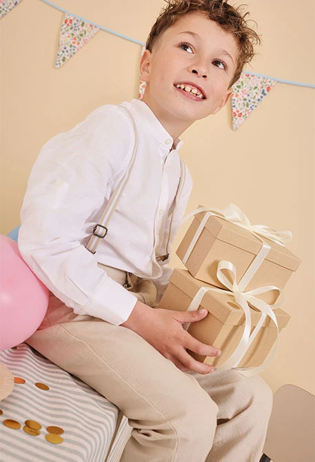 Baby boy\'s long-sleeve white linen shirt