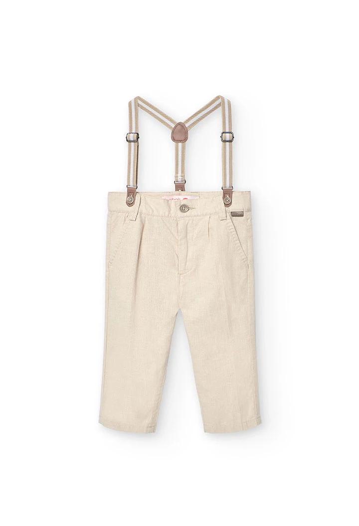 Pantalon en lin pour bébé garçon couleur beige avec bretelles