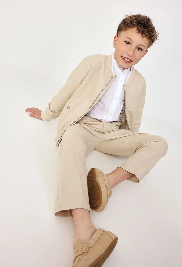 Pantalon en lin pour bébé garçon couleur beige avec bretelles